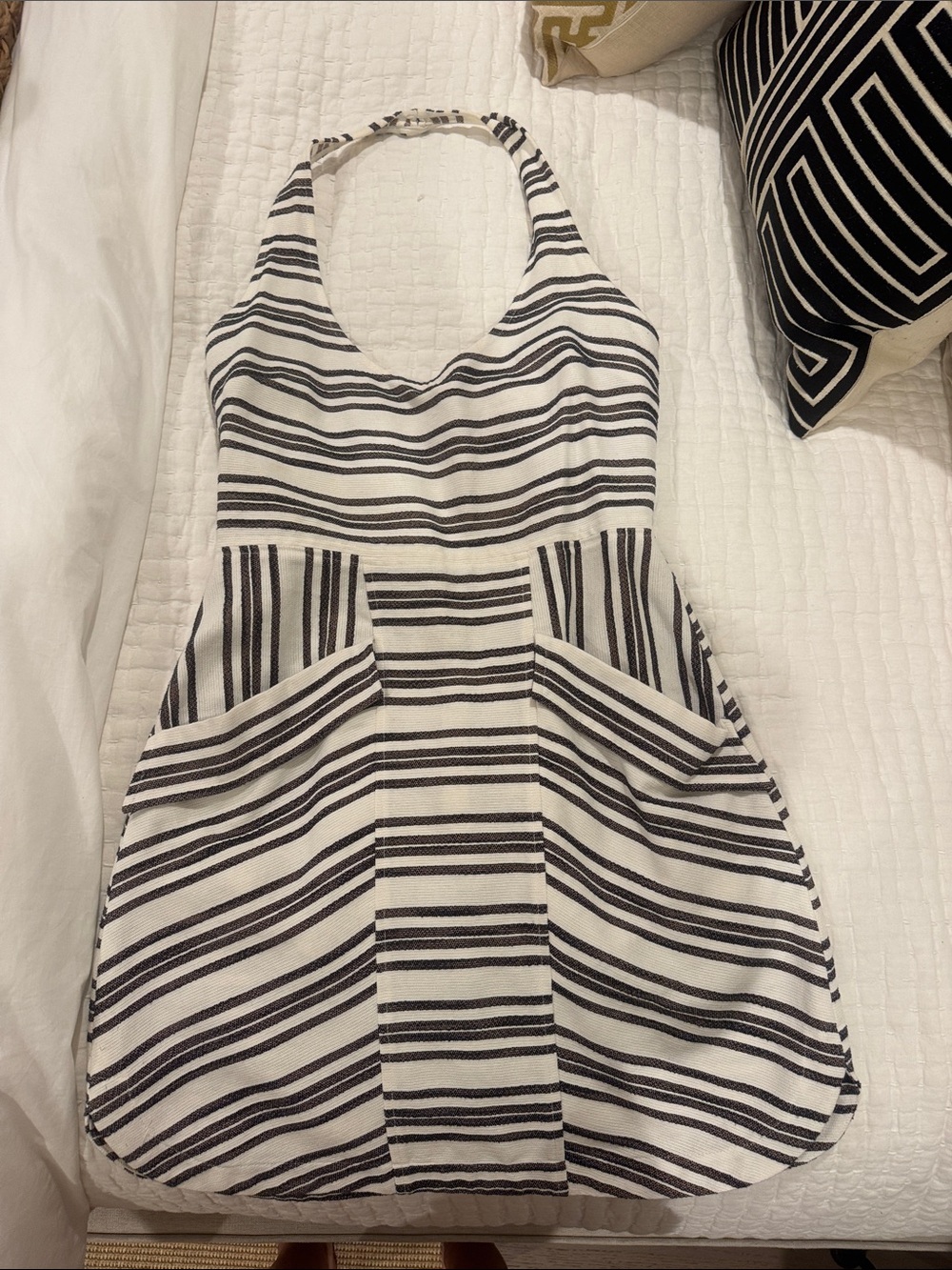 A.L.C. Black and White Striped Halter Mini Dress